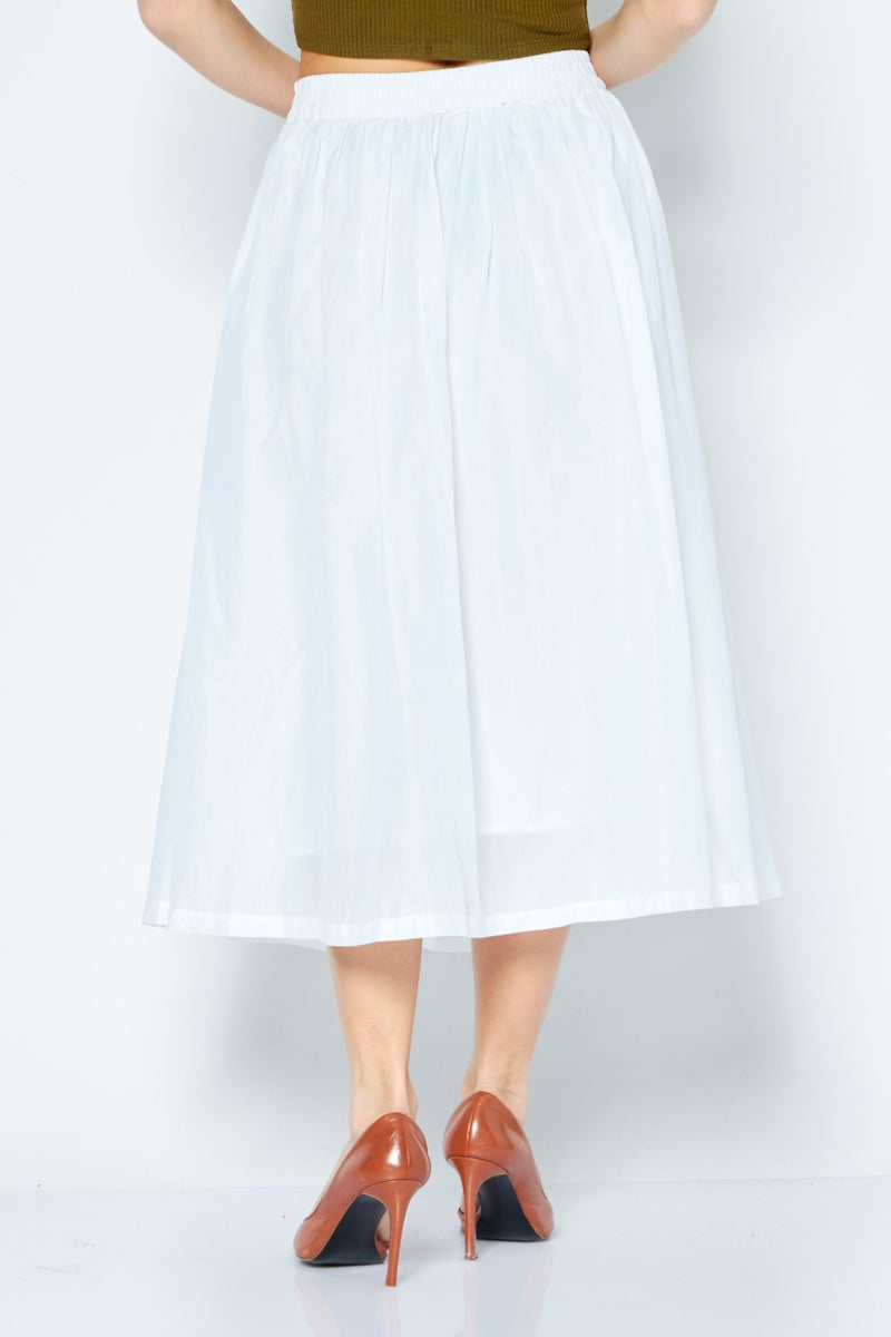 Women Solid Midi Skirt, White