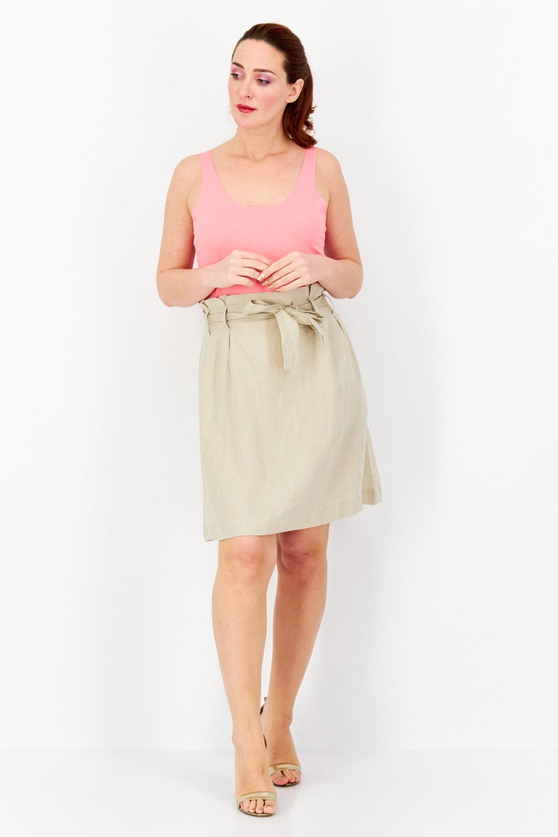 Women Textured Mini Skirt, Beige
