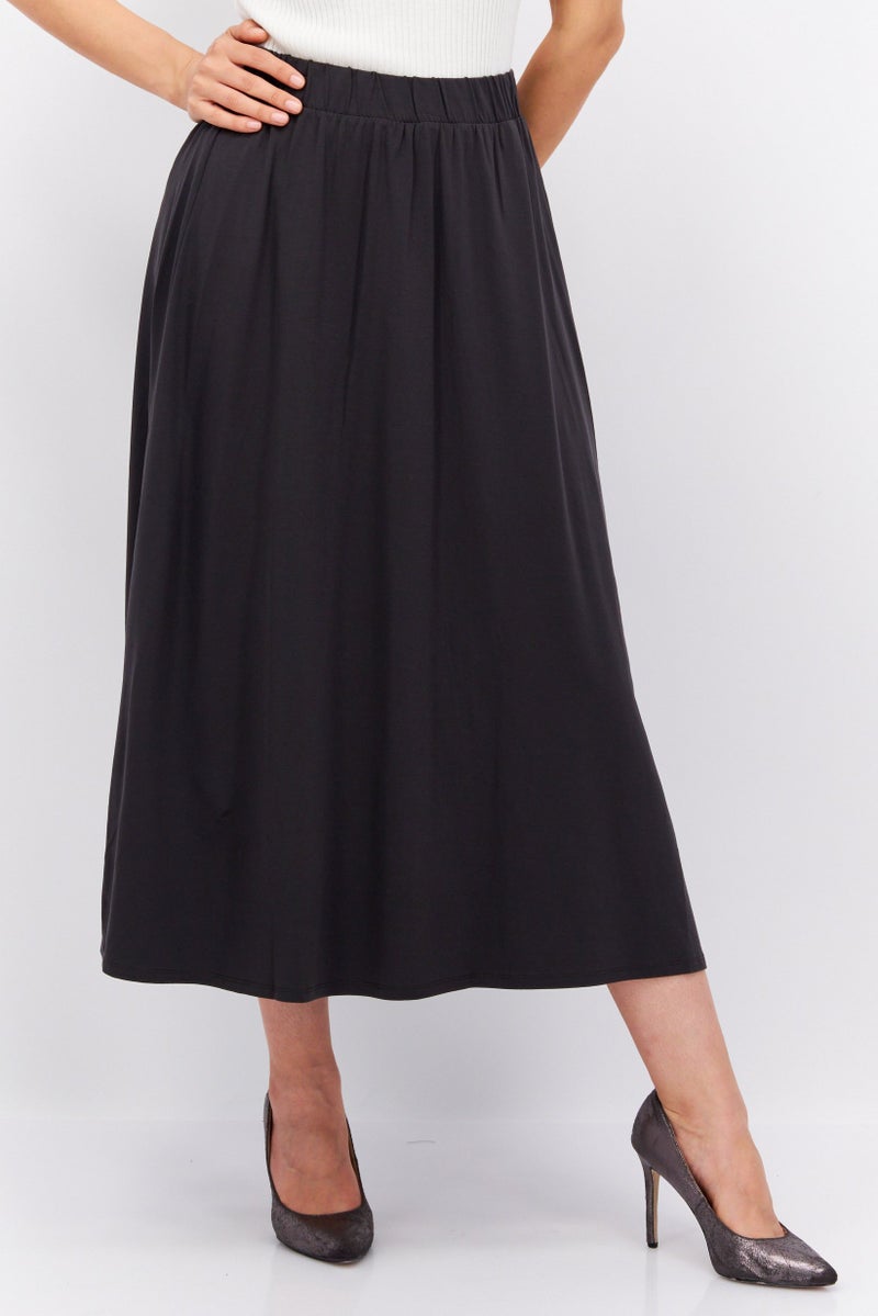 Women Plain Midi Skirts, Black