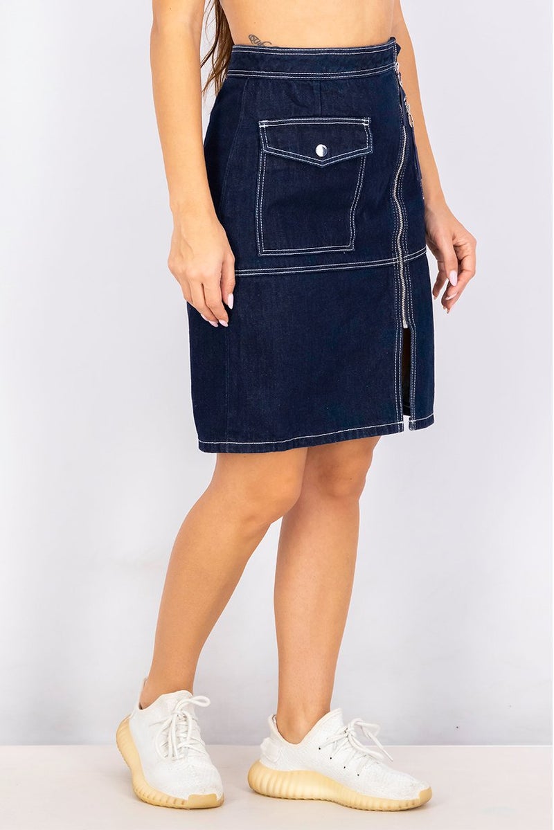 Women Textured Mini Skirt, Navy