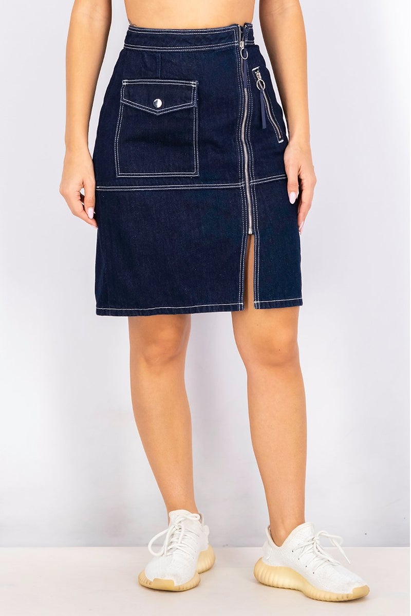 Women Textured Mini Skirt, Navy