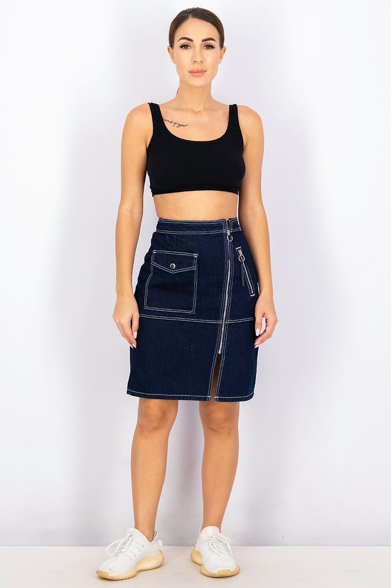 Women Textured Mini Skirt, Navy