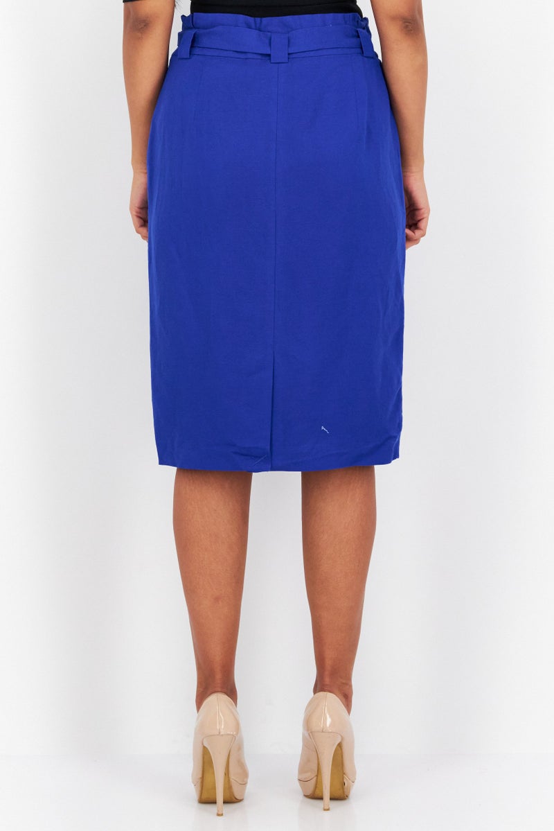 Women Petite Plain Midi Skirt, Blue