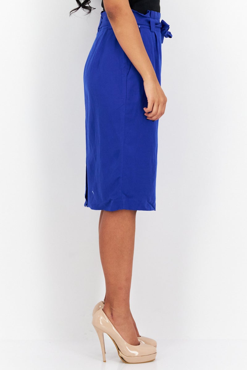 Women Petite Plain Midi Skirt, Blue