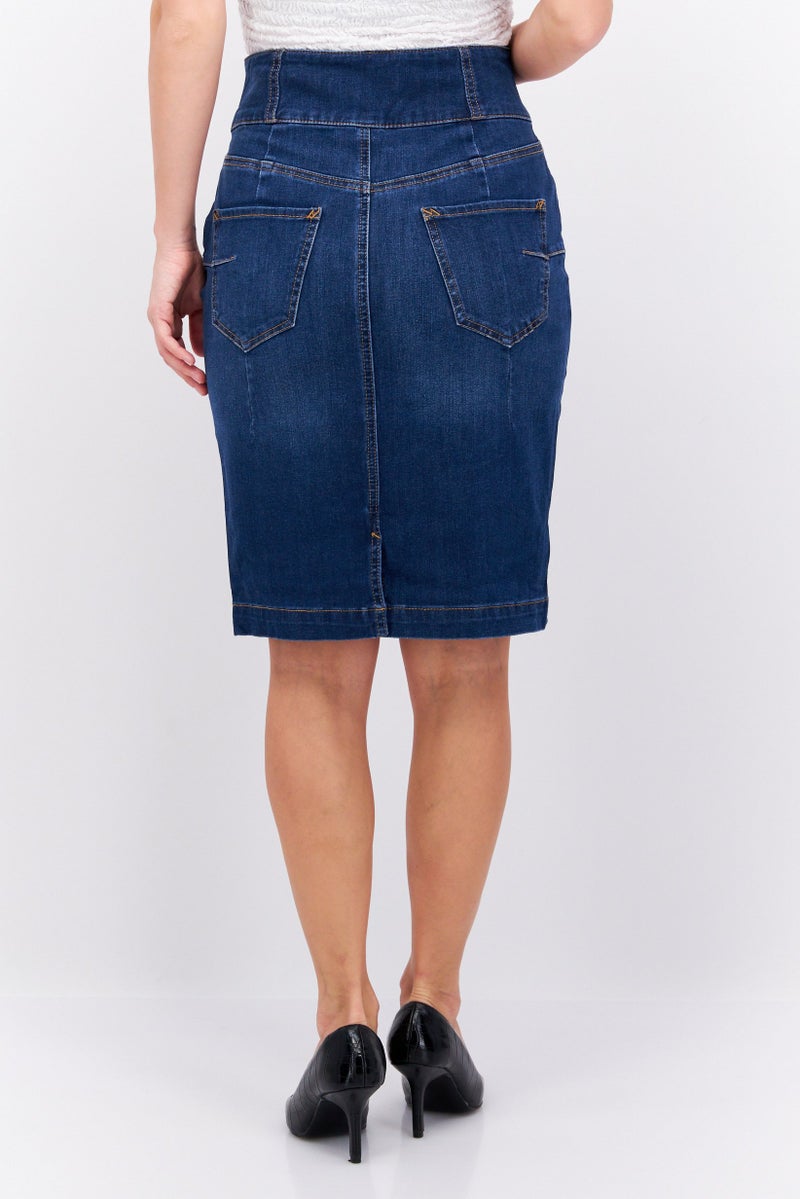 Women Washed Denim Mini Skirt, Navy