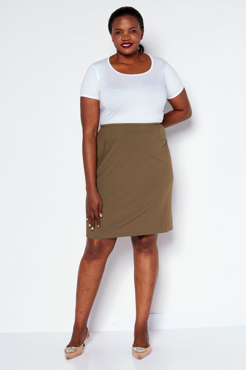 Women Plus Size Plain Mini Skirts, Olive