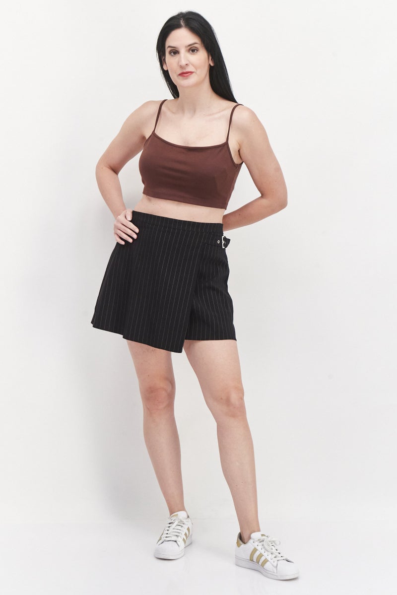 Women Stripe Belted Mini Skirt, Black