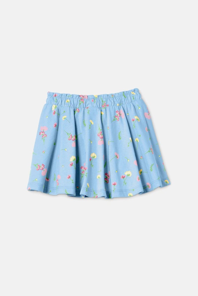 Kids Girl Floral Jersey Skort, Light Blue Combo