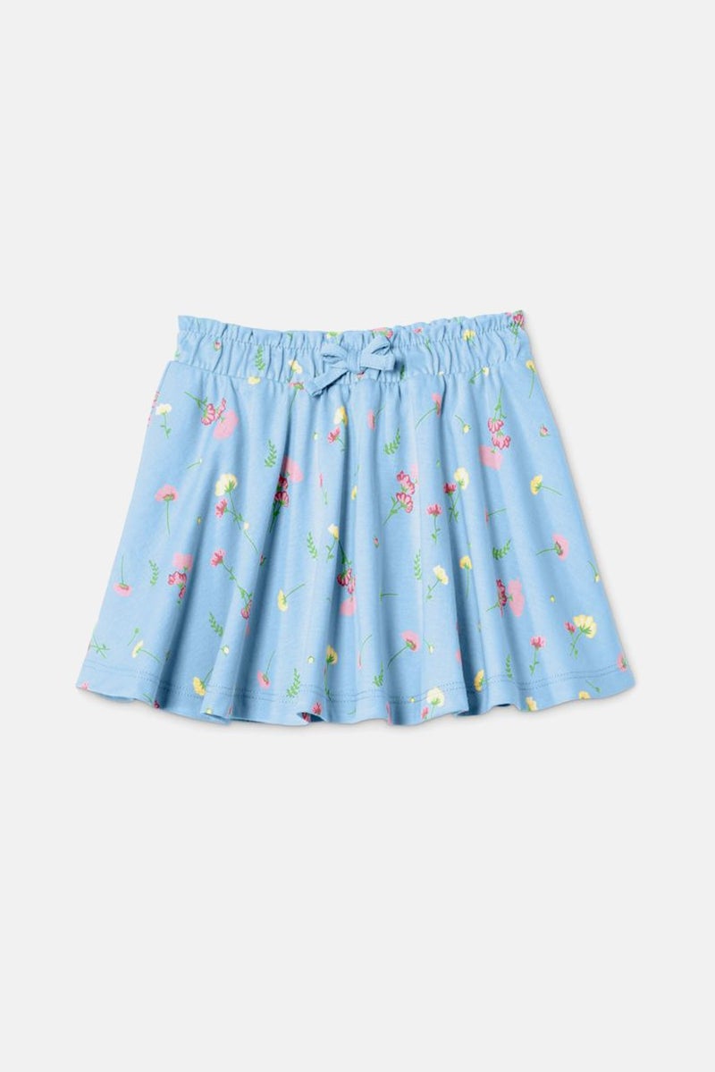 Kids Girl Floral Jersey Skort, Light Blue Combo