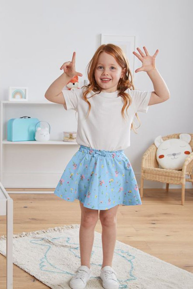 Kids Girl Floral Jersey Skort, Light Blue Combo