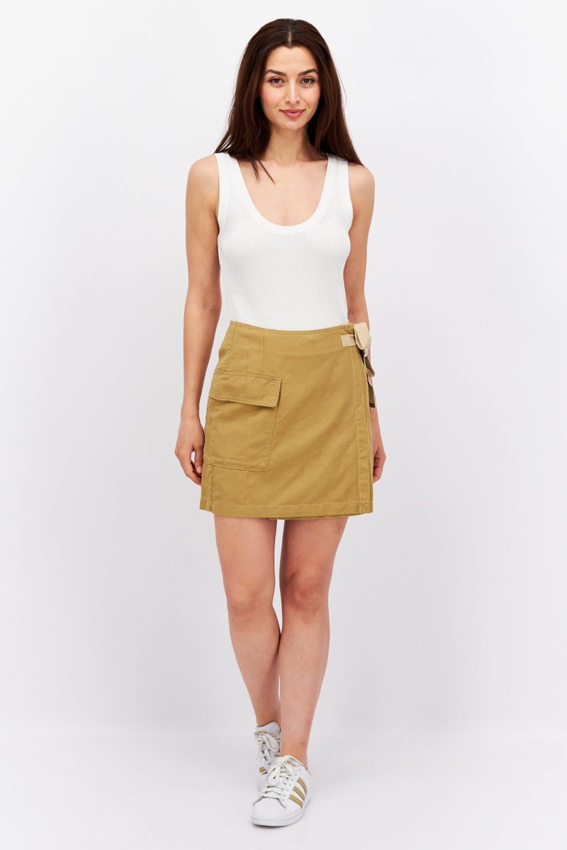 Women Solid Mini Skirt, Tan