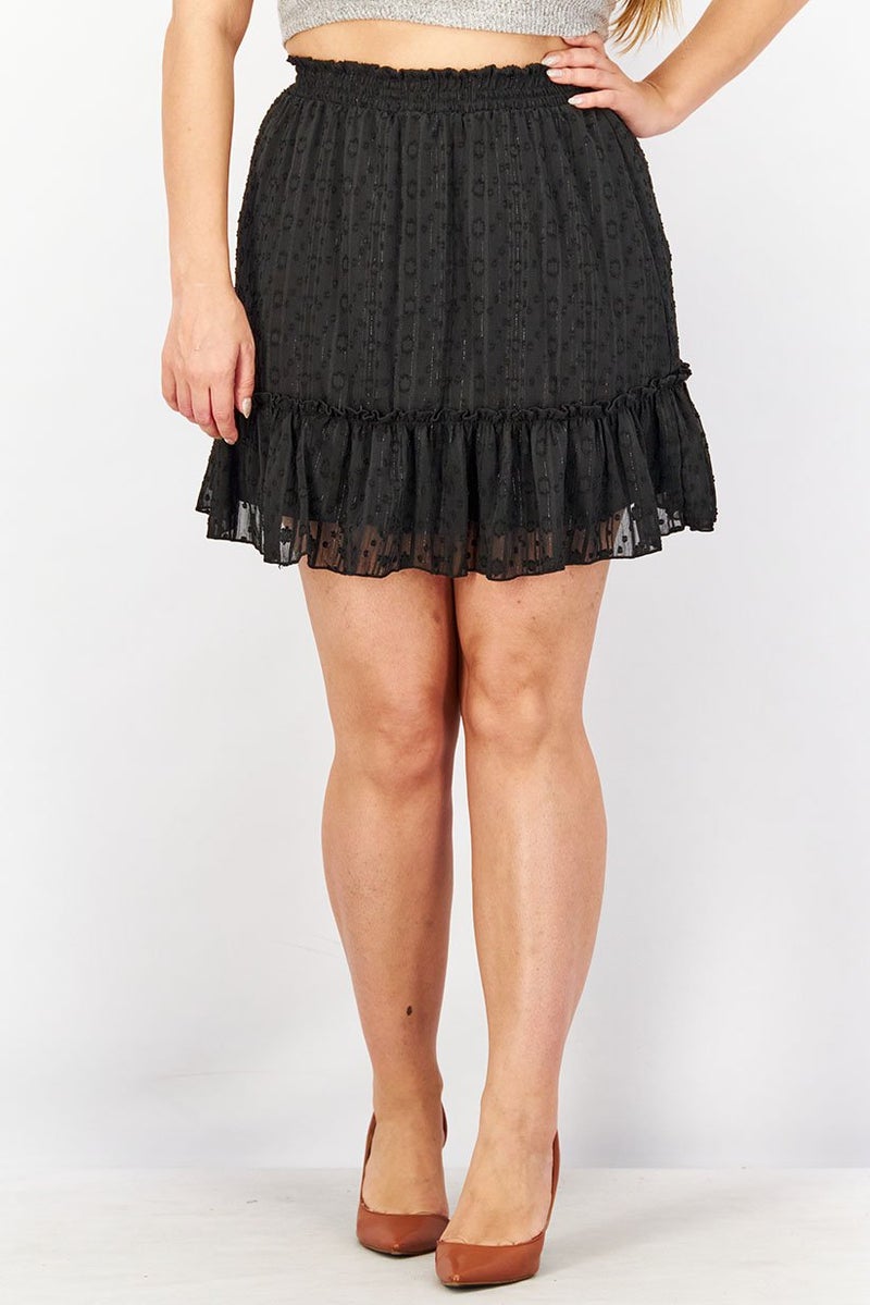 Women Ruffle Embroidered Mini Skirt, Black