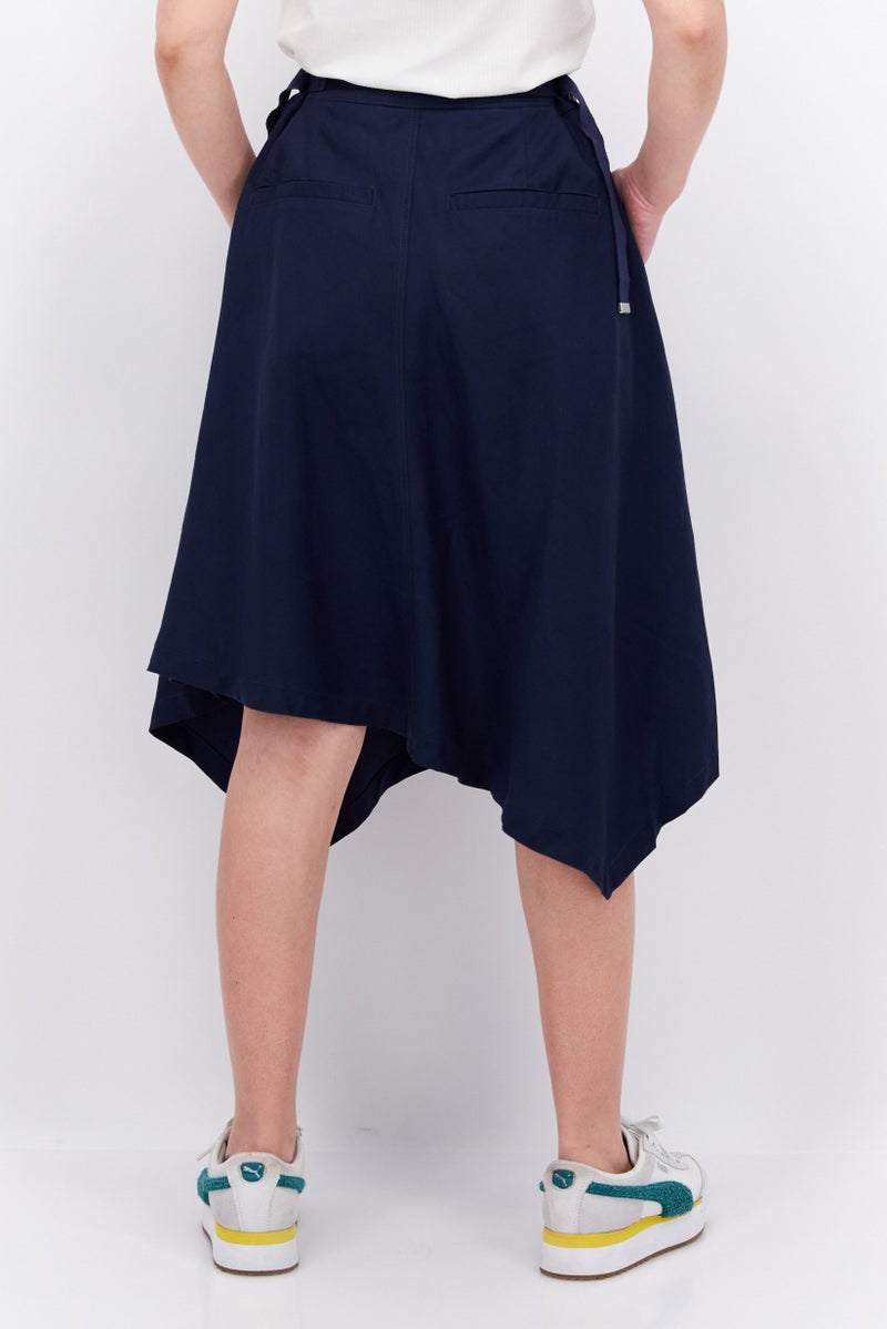 Women Plain Midi Skirt, Navy Blue