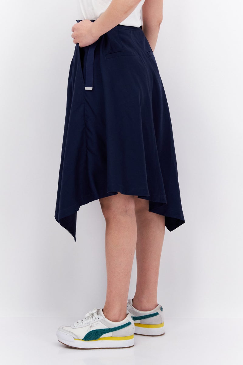 Women Plain Midi Skirt, Navy Blue