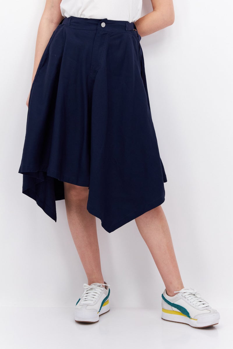 Women Plain Midi Skirt, Navy Blue