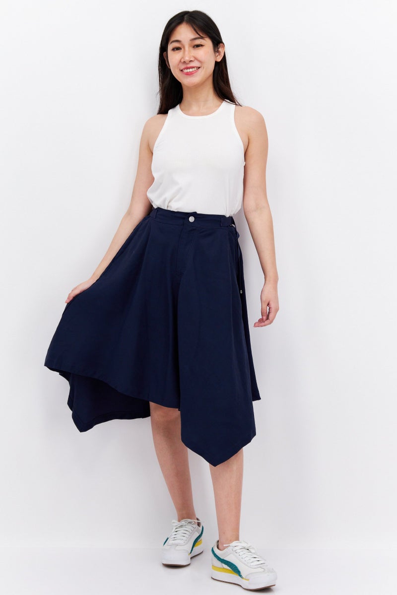 Women Plain Midi Skirt, Navy Blue