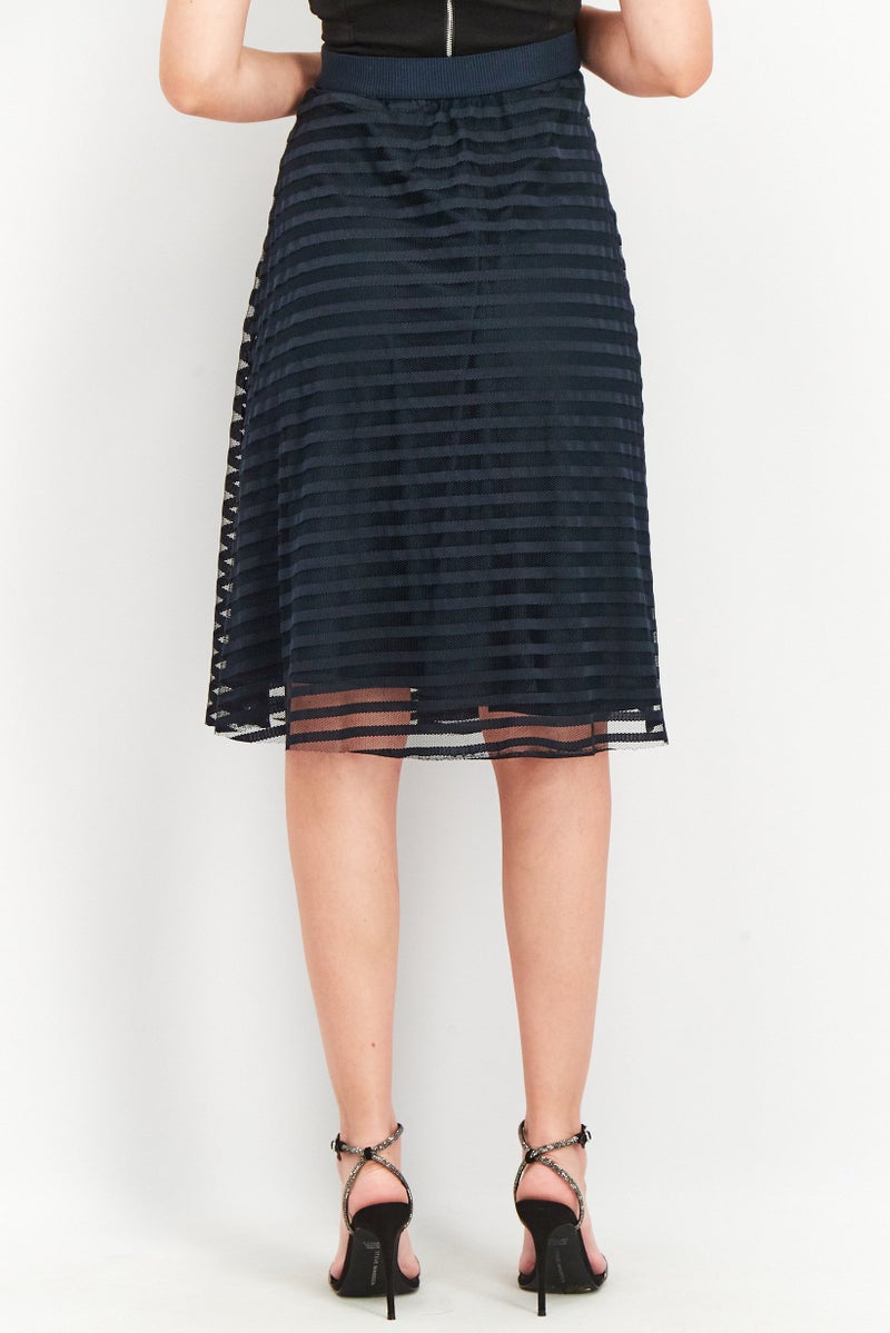 Women Textured Midi Skirt, Navy