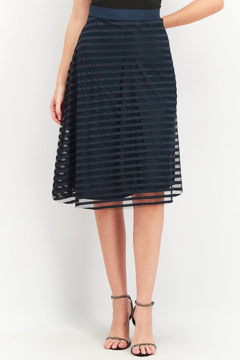 Women Textured Midi Skirt, Navy