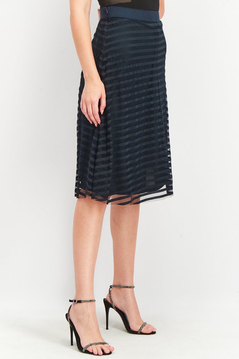 Women Textured Midi Skirt, Navy