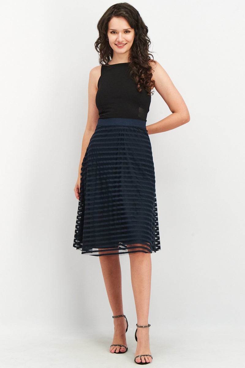 Women Textured Midi Skirt, Navy