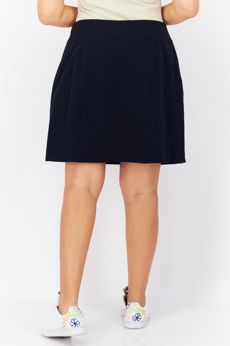 Women Seamed Side-Zip Mini Skirt, Navy Blue