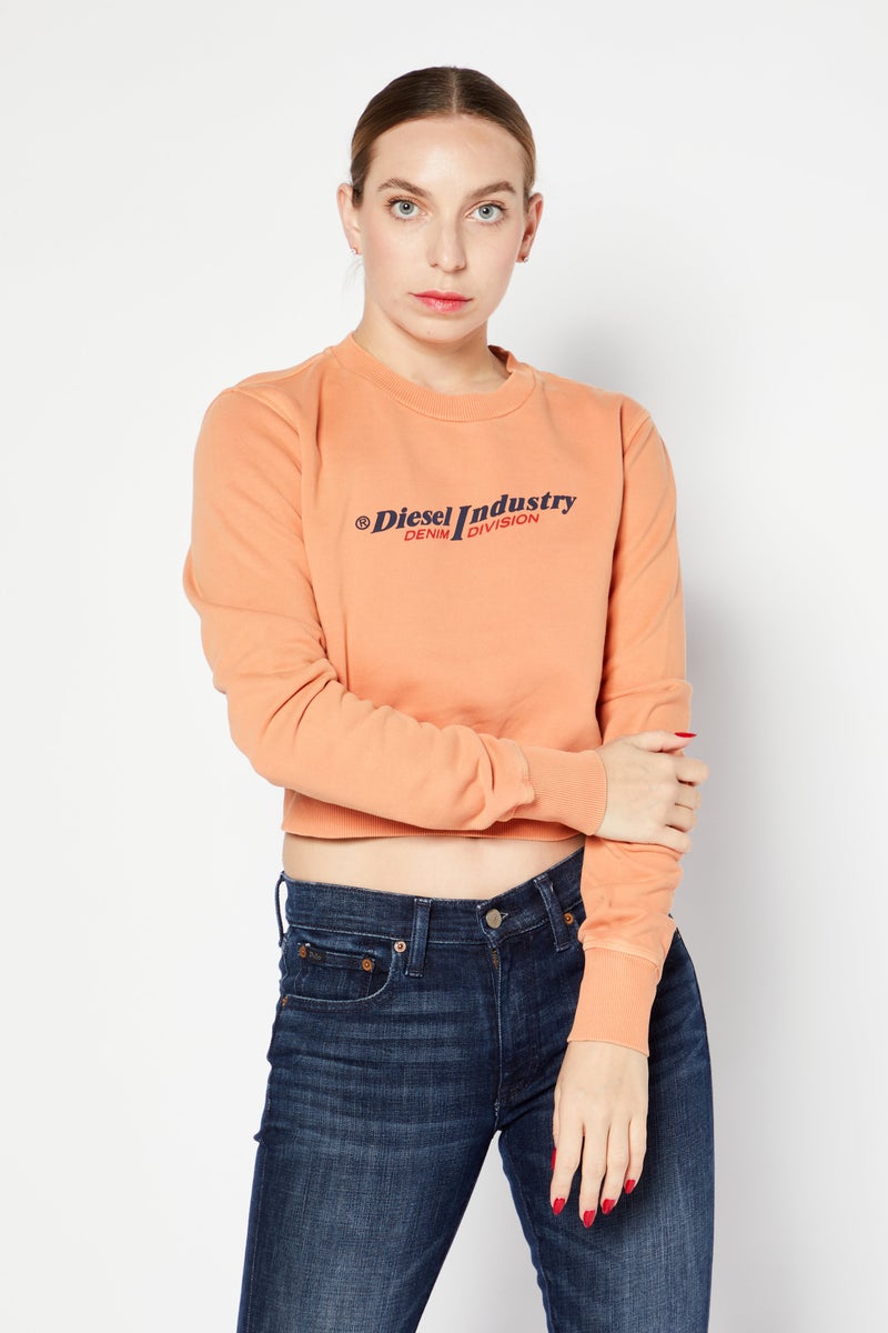 Women Crew Neck Long Sleeve Brand Logo Sweatshirt, Pale Orange