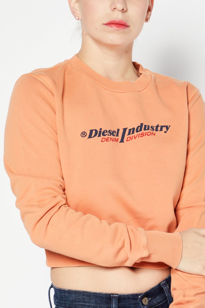 Women Crew Neck Long Sleeve Brand Logo Sweatshirt, Pale Orange