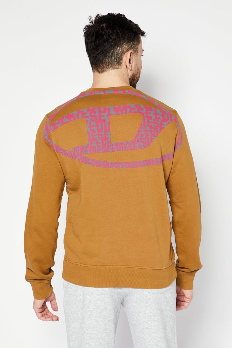 Men Crew Neck Long Sleeve Printed Sweatshirt, Brown