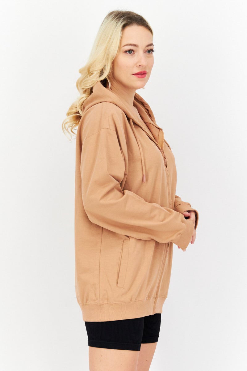 Women Sportswear Fit Outdoor Hooded Sweatshirt, Brown