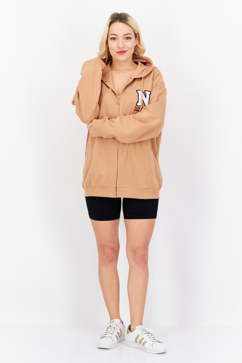 Women Sportswear Fit Outdoor Hooded Sweatshirt, Brown