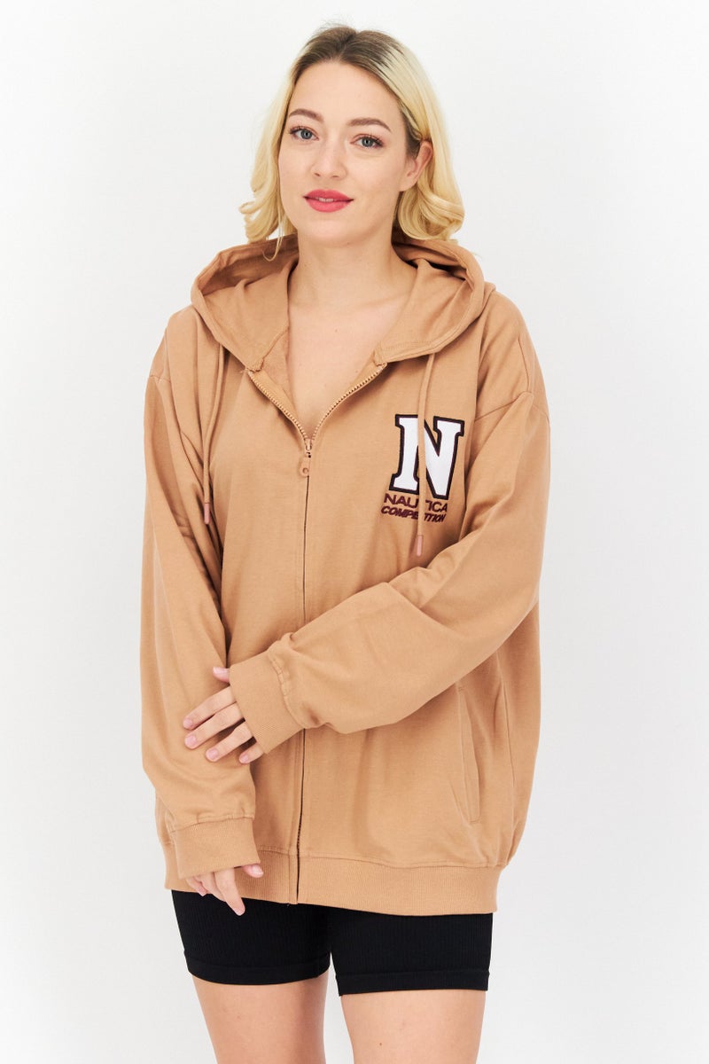 Women Sportswear Fit Outdoor Hooded Sweatshirt, Brown