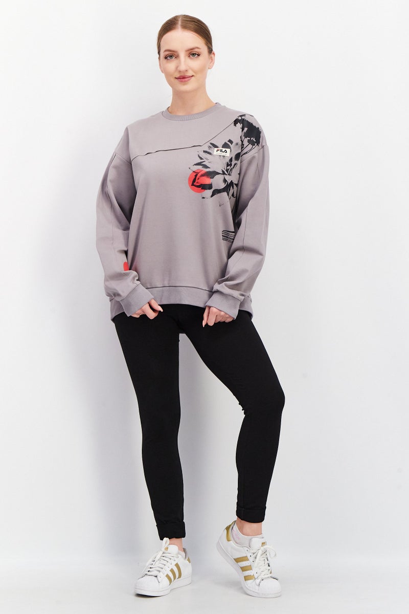 Women Oversized Fit Long Sleeve Tekija Sweatshirt, Gull