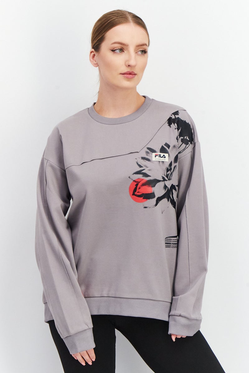 Women Oversized Fit Long Sleeve Tekija Sweatshirt, Gull