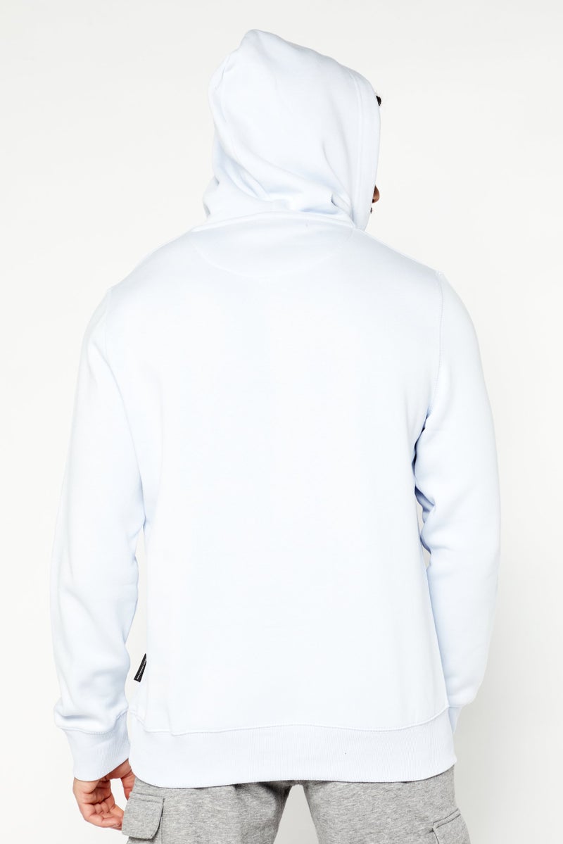 Men Brand Logo Hooded Fleece Sweatshirt, Baby Blue