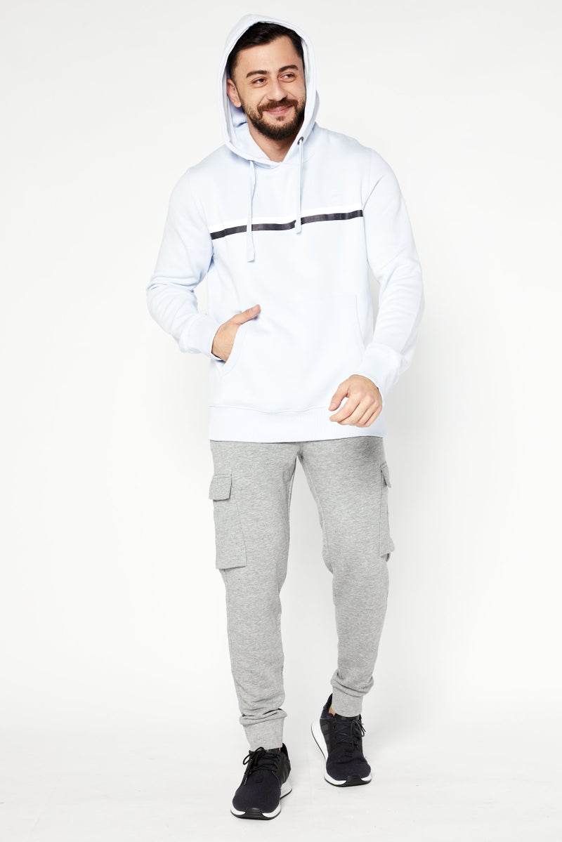Men Brand Logo Hooded Fleece Sweatshirt, Baby Blue