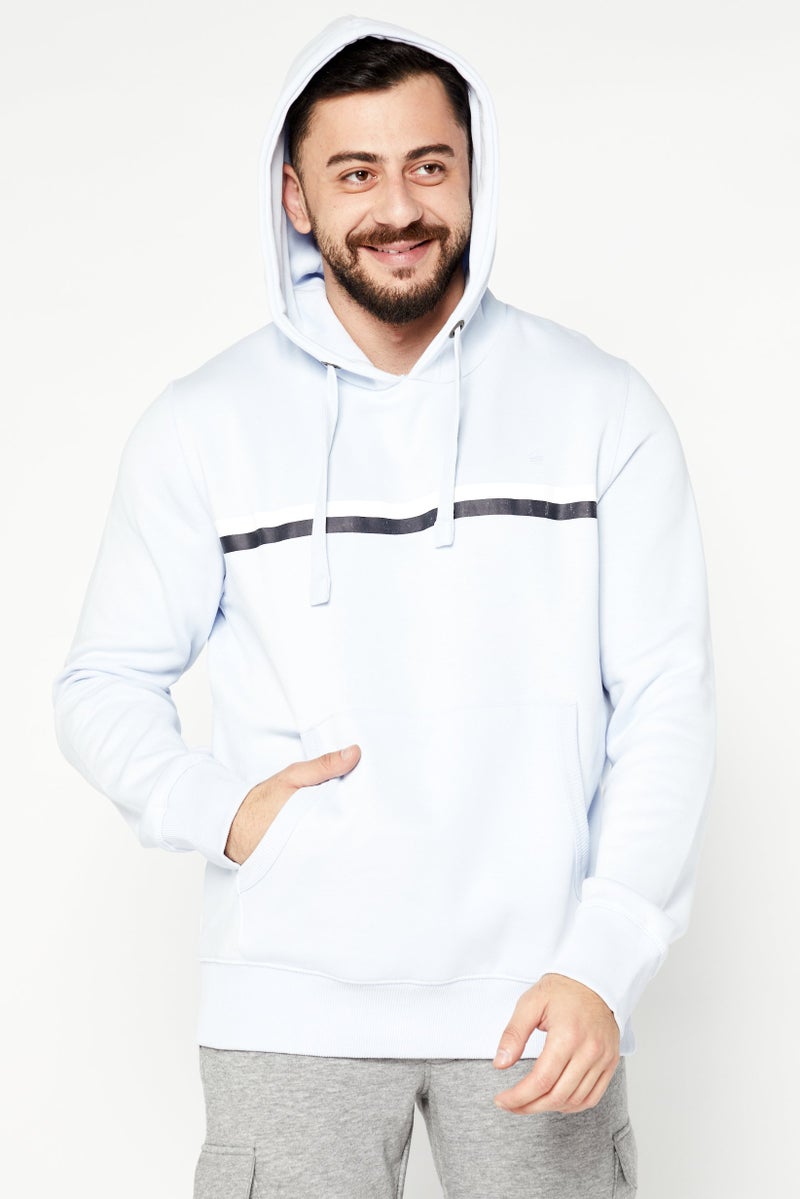 Men Brand Logo Hooded Fleece Sweatshirt, Baby Blue