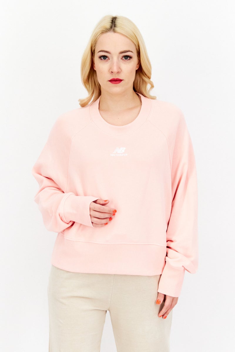 Women Sportswear Fit Brand Logo Training Sweatshirts, Pink