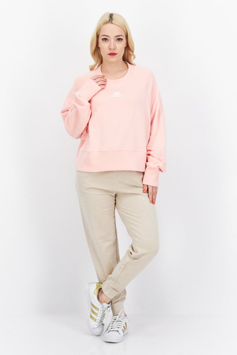 Women Sportswear Fit Brand Logo Training Sweatshirts, Pink