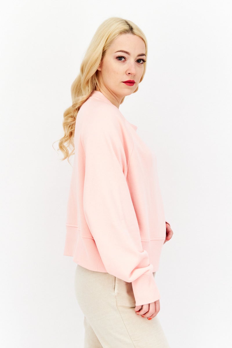 Women Sportswear Fit Brand Logo Training Sweatshirts, Pink