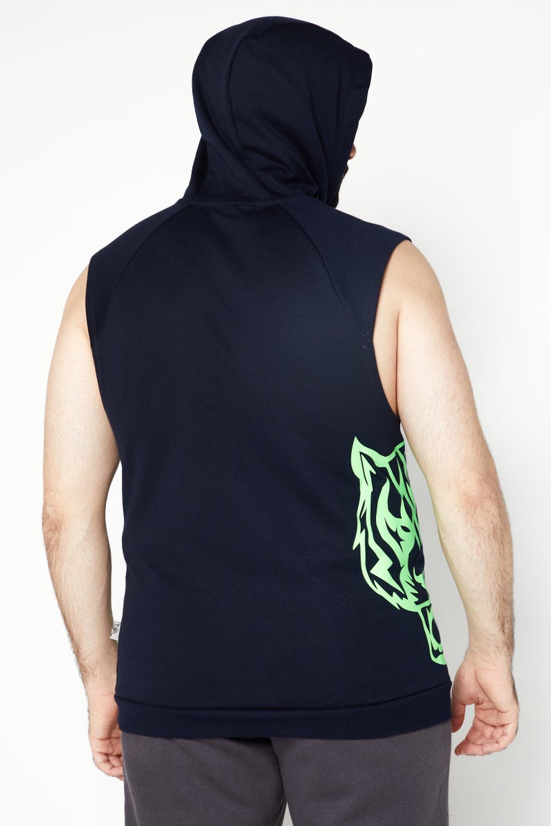 Men Sportswear Fit Sleeveless Hoodie, Navy