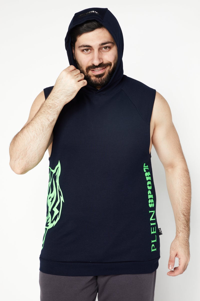 Men Sportswear Fit Sleeveless Hoodie, Navy