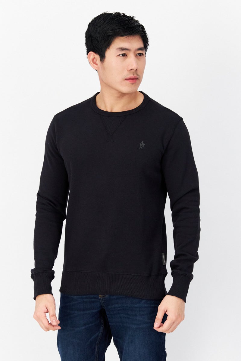 Men Crew Neck Brand Logo Fleece Sweatshirts, Dark Navy