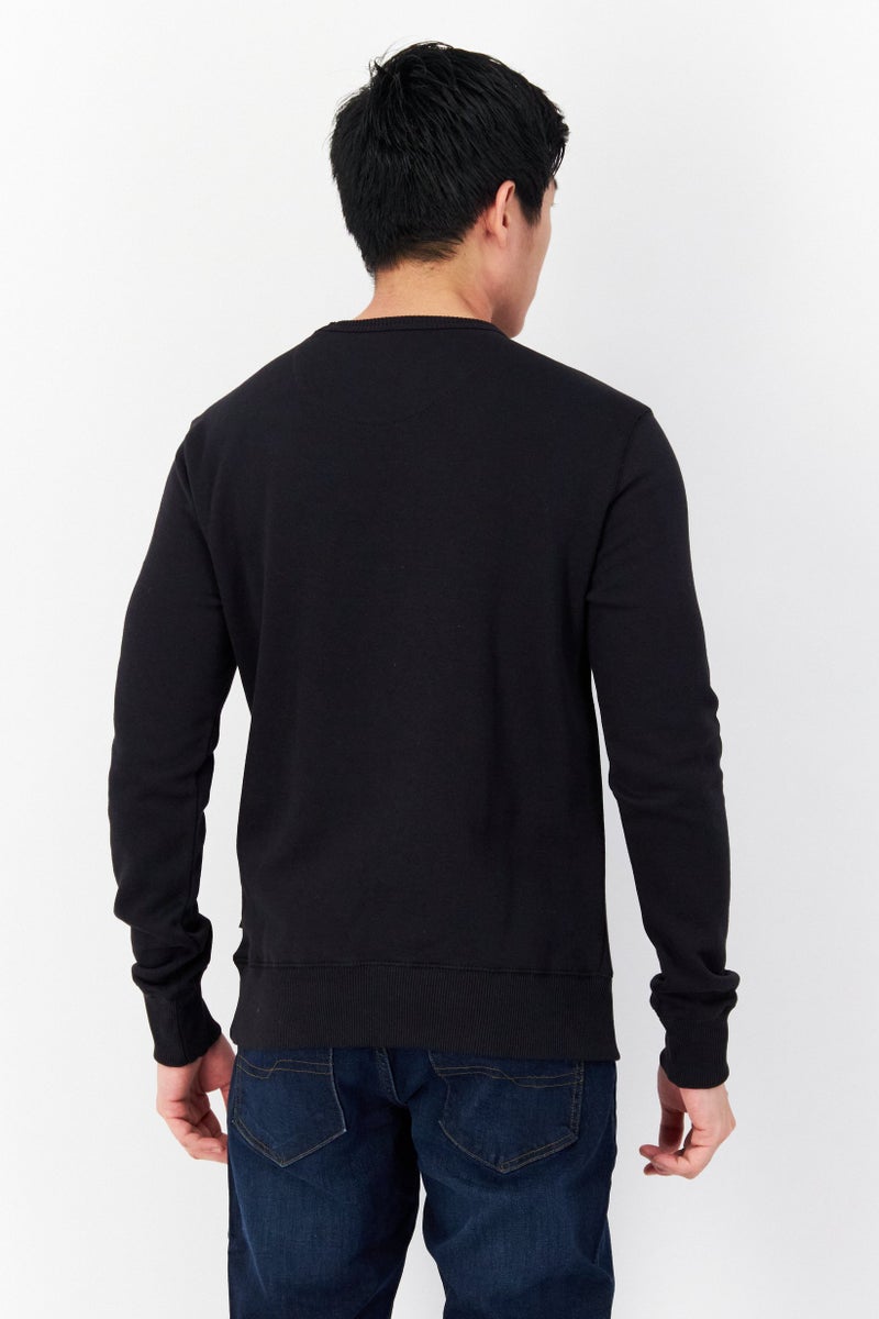 Men Crew Neck Brand Logo Fleece Sweatshirts, Dark Navy