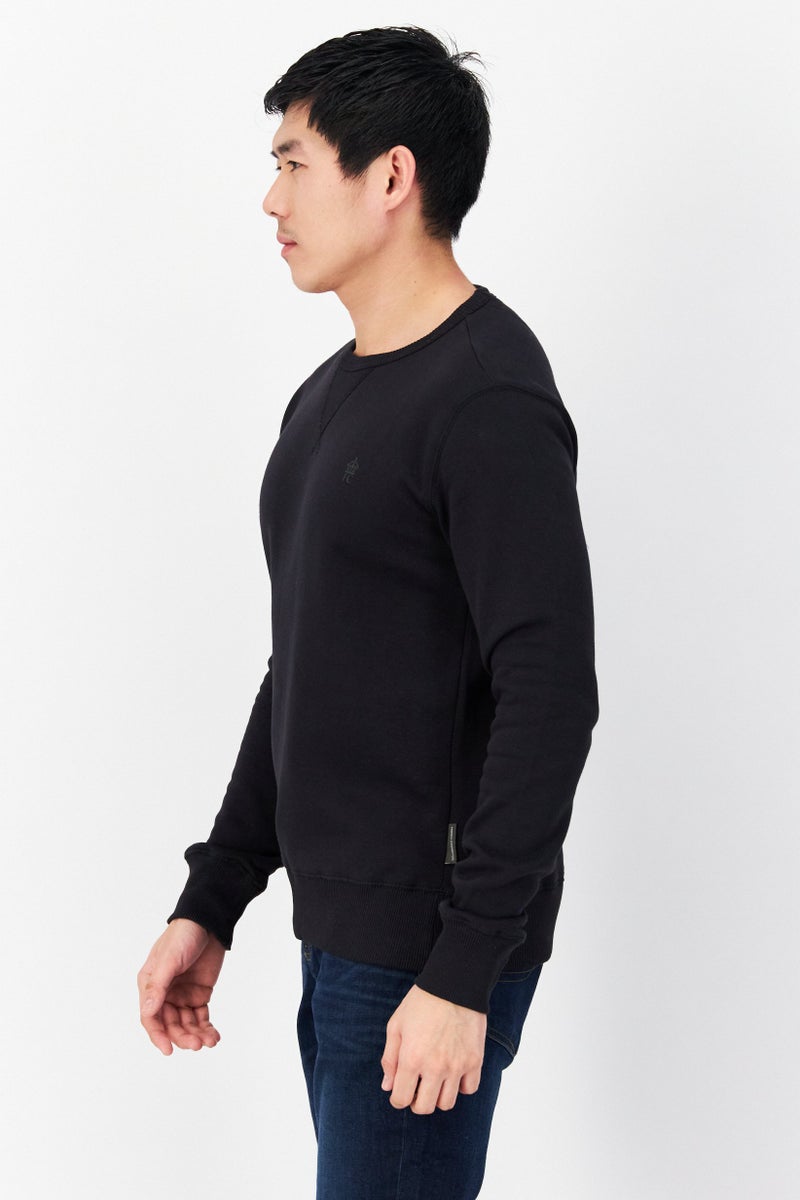 Men Crew Neck Brand Logo Fleece Sweatshirts, Dark Navy