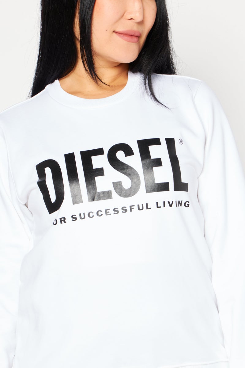 Women Crew Neck Long Sleeve Brand Logo Sweatshirt, White