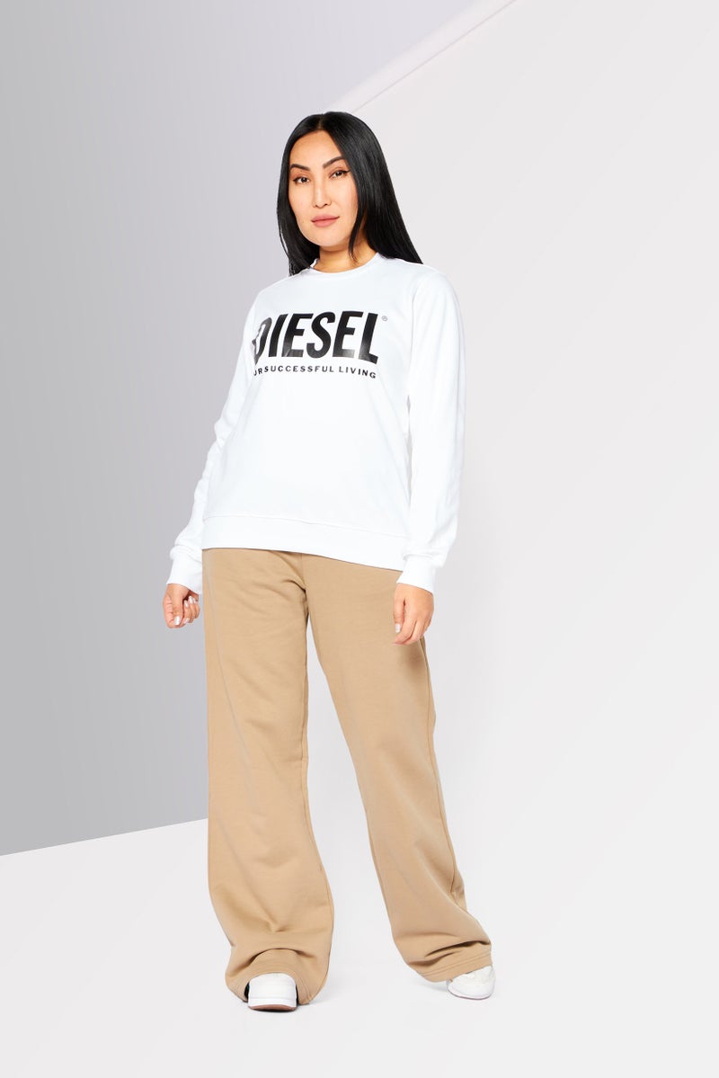 Women Crew Neck Long Sleeve Brand Logo Sweatshirt, White