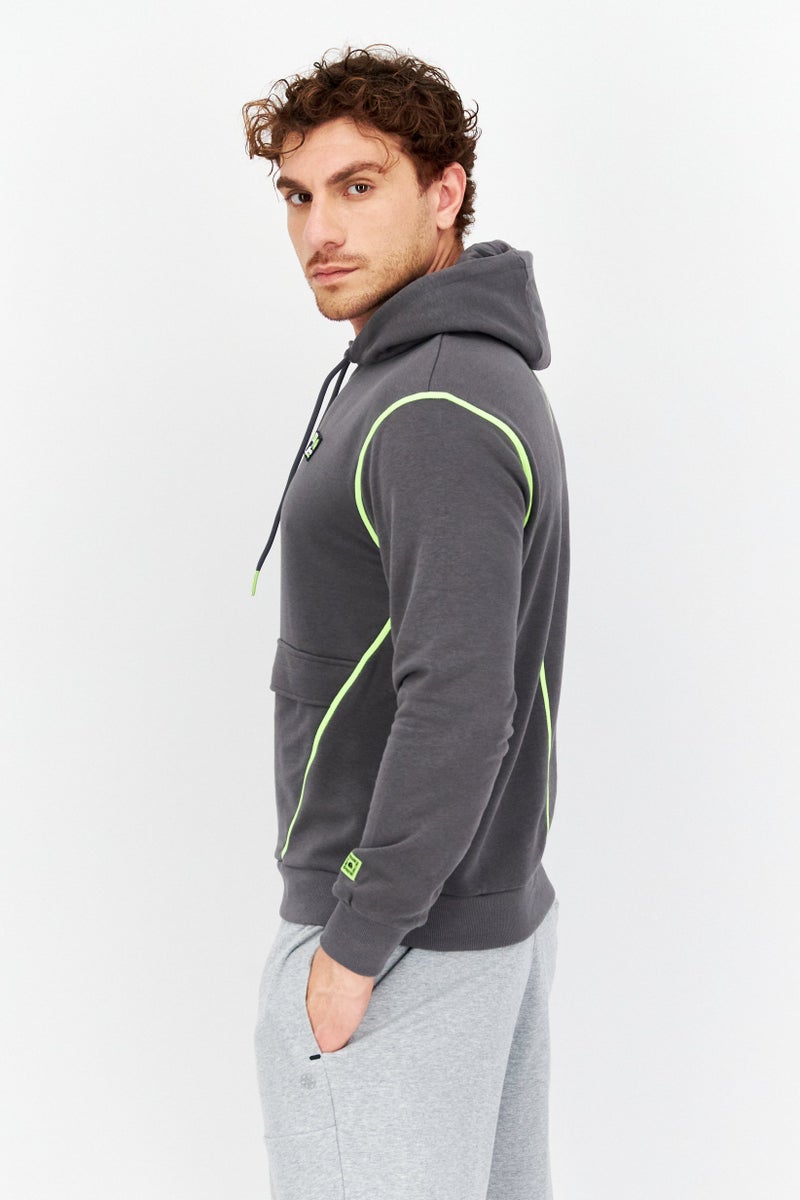 Men Oversized Fit Long Sleeves Outdoor Hooded Sweatshirt, Grey