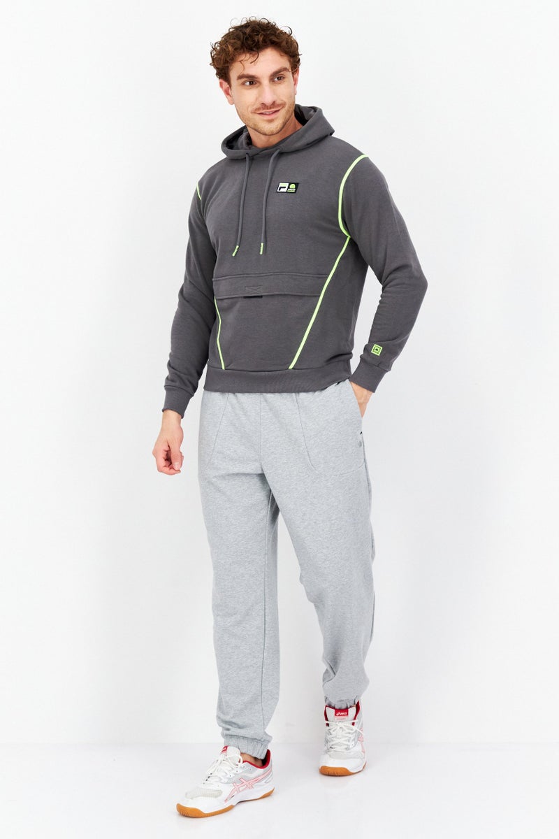 Men Oversized Fit Long Sleeves Outdoor Hooded Sweatshirt, Grey