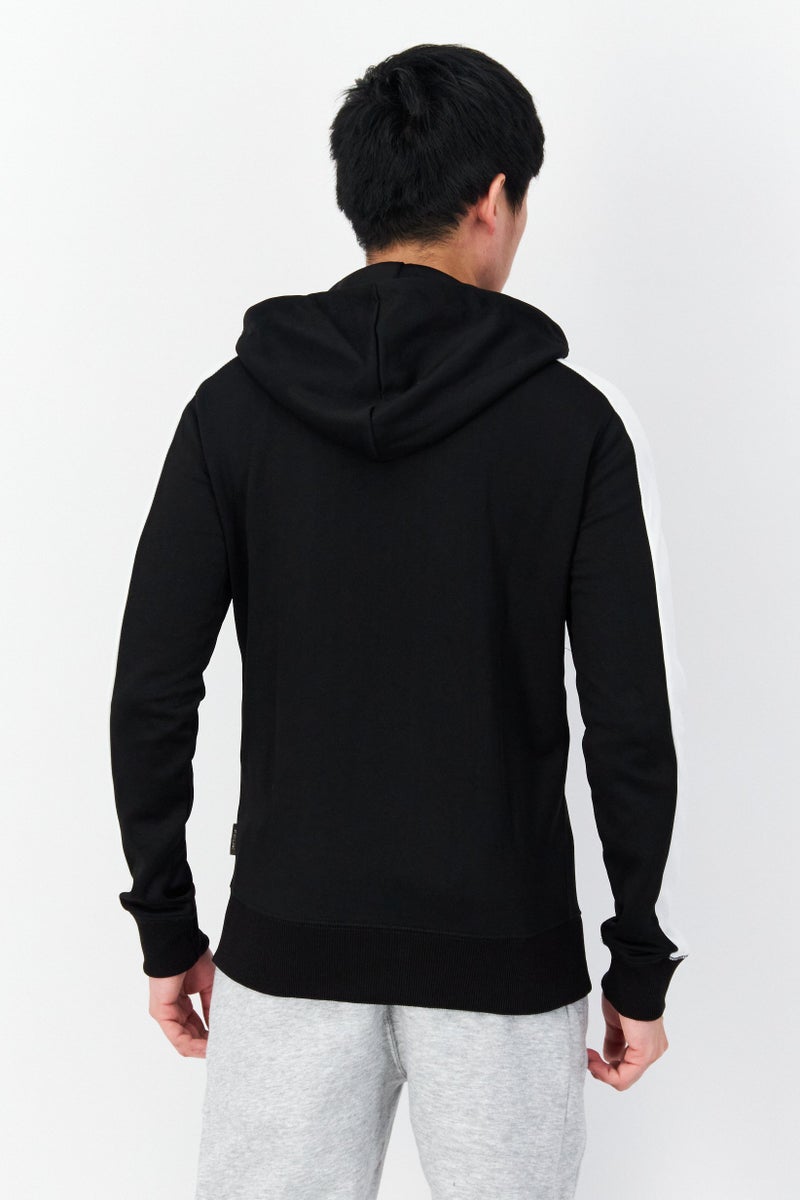 Men Hood With Drawstring Printed Long Sleeve Sweatshirts, Black