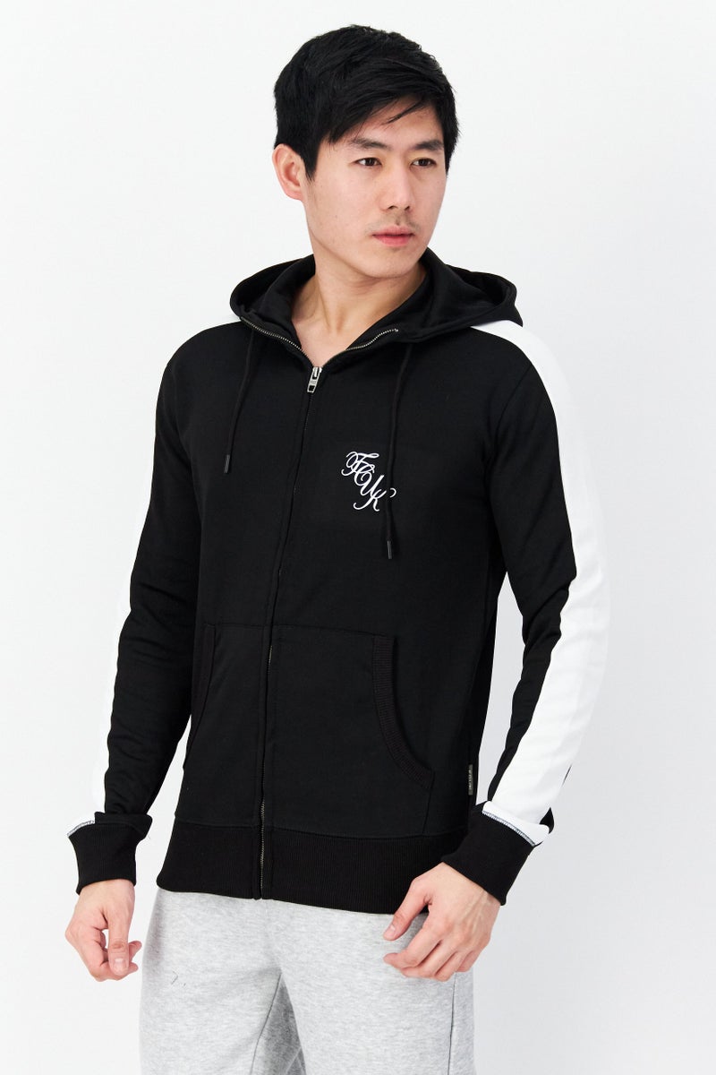 Men Hood With Drawstring Printed Long Sleeve Sweatshirts, Black